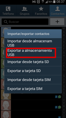 android contactos exportar almacenamiento